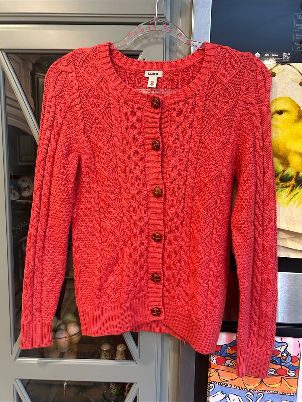 Vintage LL Bean Red Cotton Cable Knit Cardigan XS
